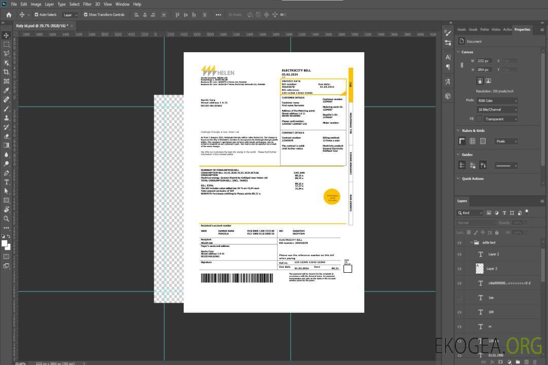 Modèle de facture de services publics d'entreprise Finlande HELEN aux formats Word et PDF template